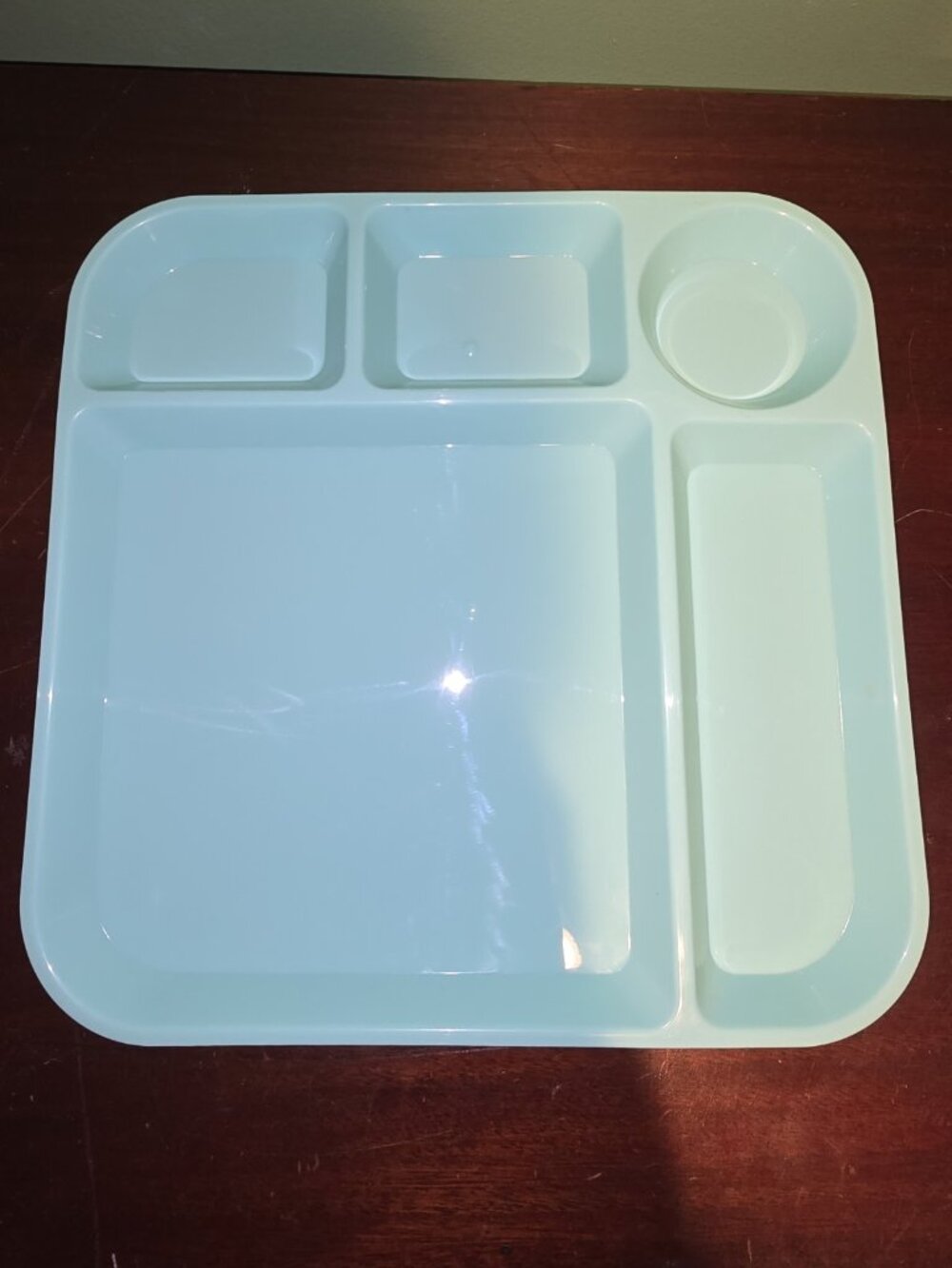 Divided Lunch Tray Plastic 5 Sections Blue